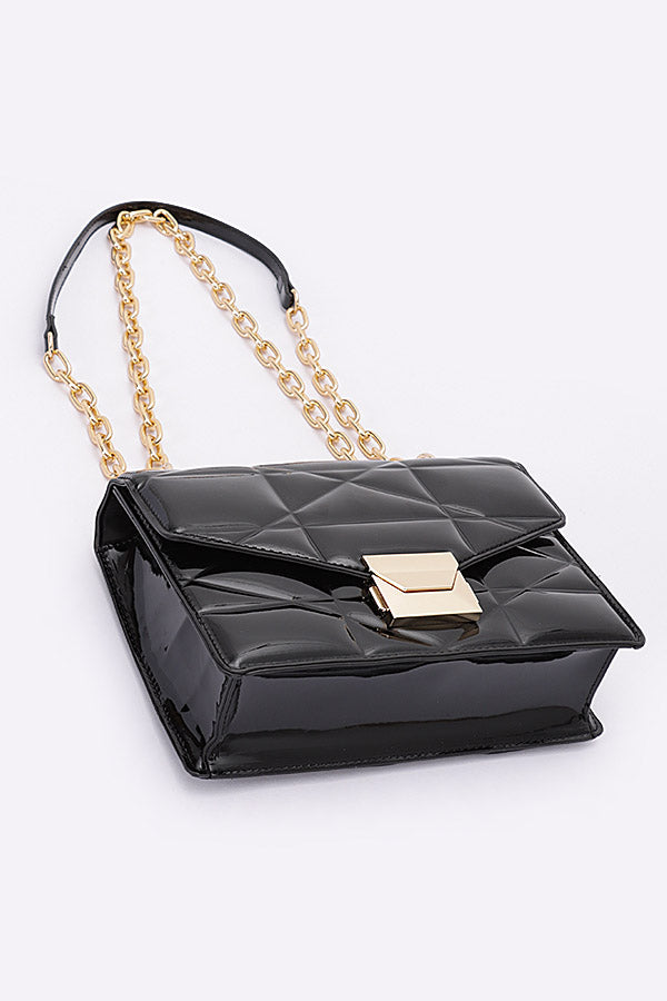 Set of Three 9226 Embossed Enamel Flap Crossbody Clutches in Black