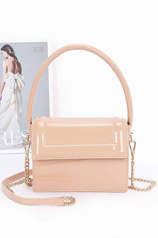 Beige Enamel Top Handle Flap Bag - Pack of 3