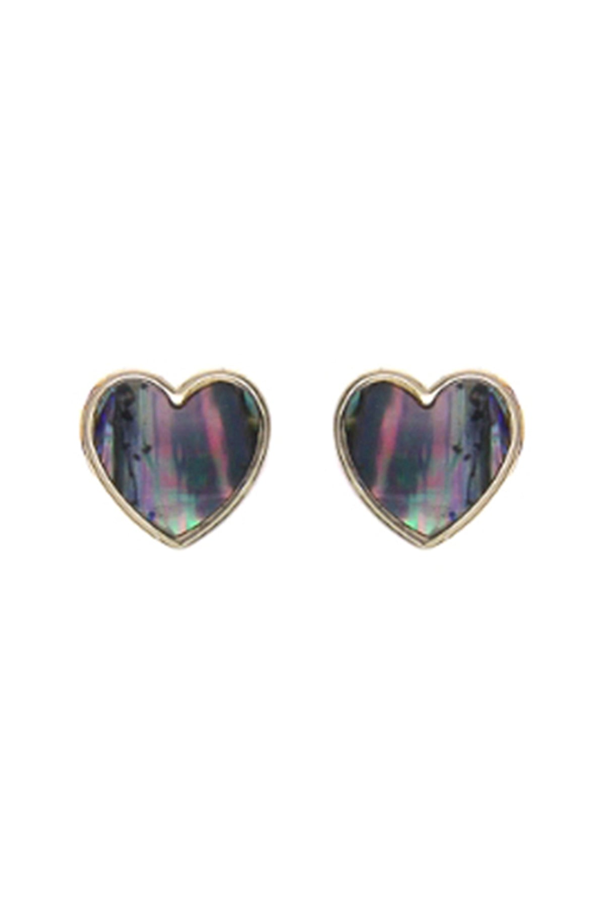 Set of 6 Gold Abalone Heart Charm Stud Earrings