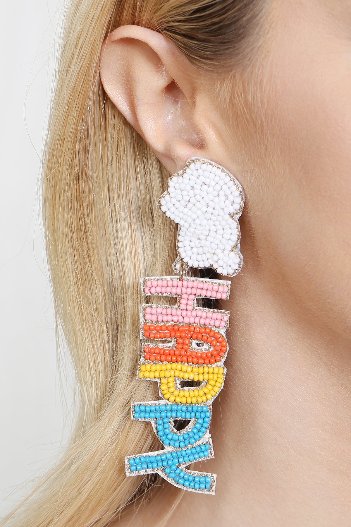 Happy Easter-themed Rabbit Design Seed Bead Post Drop Earrings in White and Multicolor - Set of 6 Pieces