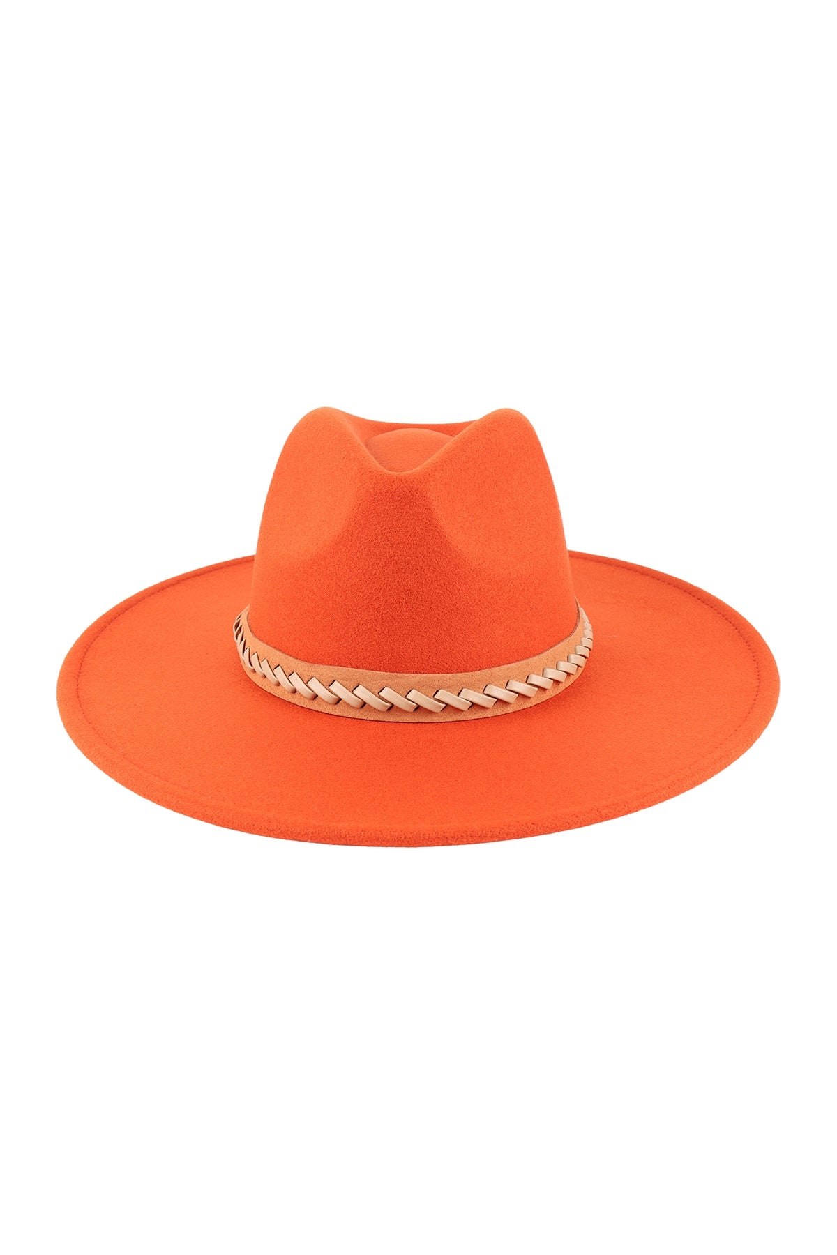 6-Pack Felt Fashion Hat with Leather Braided Trim and Wide Brim