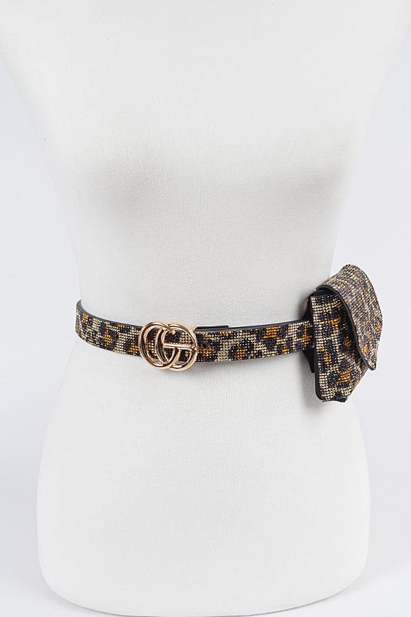 Set of 3 Leopard - Patterned Leo Rhinestone Mini Belt Bags