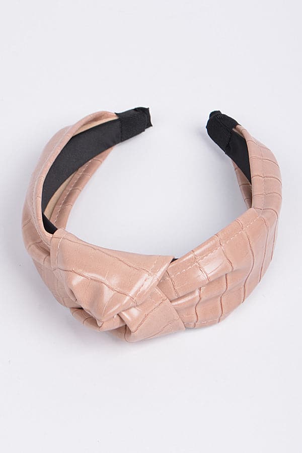Set of 6 Beige Knotted Snakeskin Leather Headbands - 6438