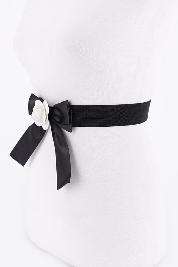 Ivory Flower Satin Ribbon Elastic Belt - Pack of 6