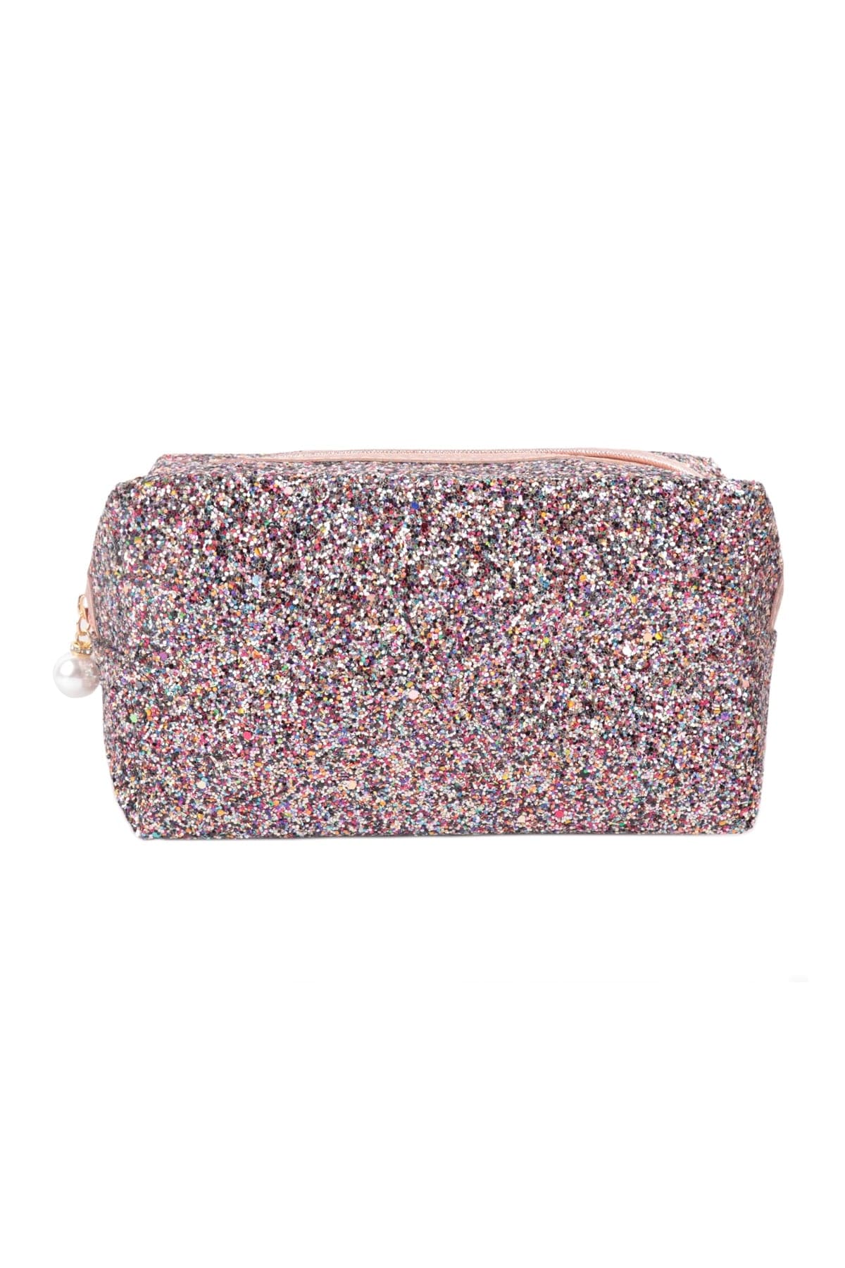 Black and Multicolor Glitter Pearl Zippered Cosmetic Bags - Set of 6 Pieces
