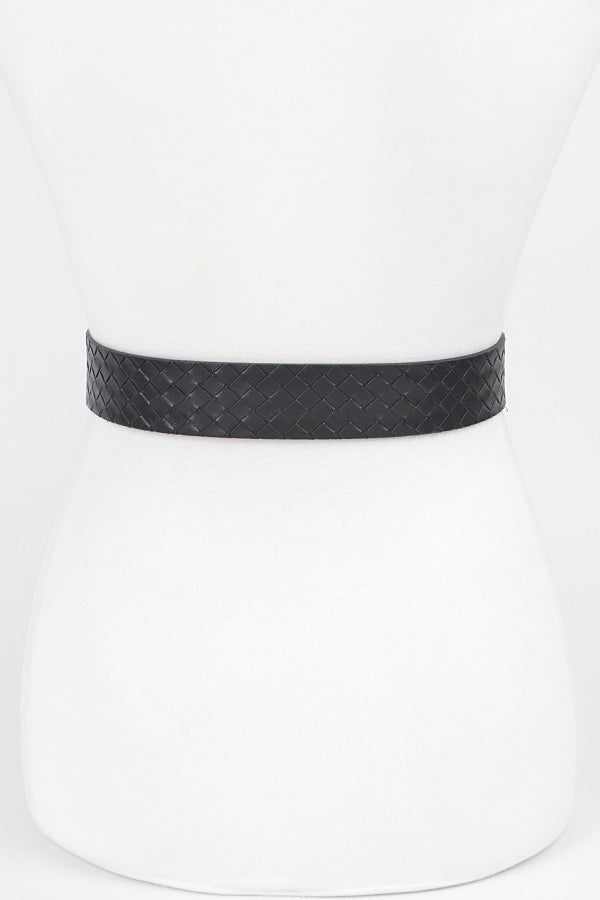 Set of 6 Black 2778 Faux Leather Braided Embossed Belts