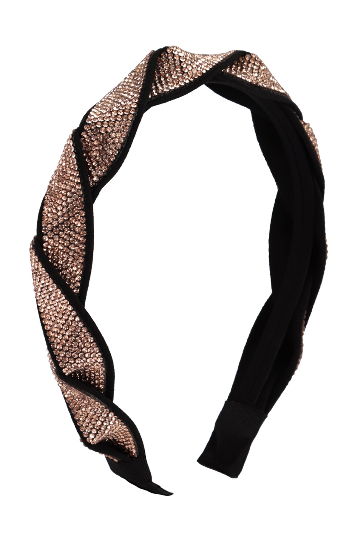 Pack of 6 Taupe Shiny Rhinestone Braided Headbands