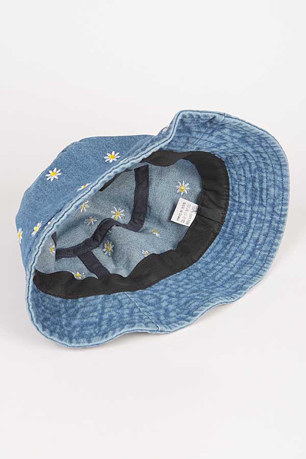 Pack of 6 Medium-Sized 5871 Blue Denim Flower Embroidery Bucket Hats