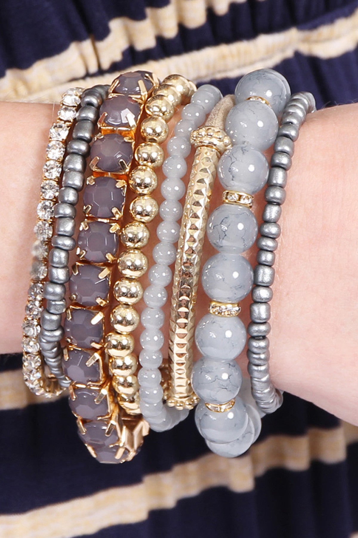 6-Pack Grey Multi - colored Stretchable Bracelets