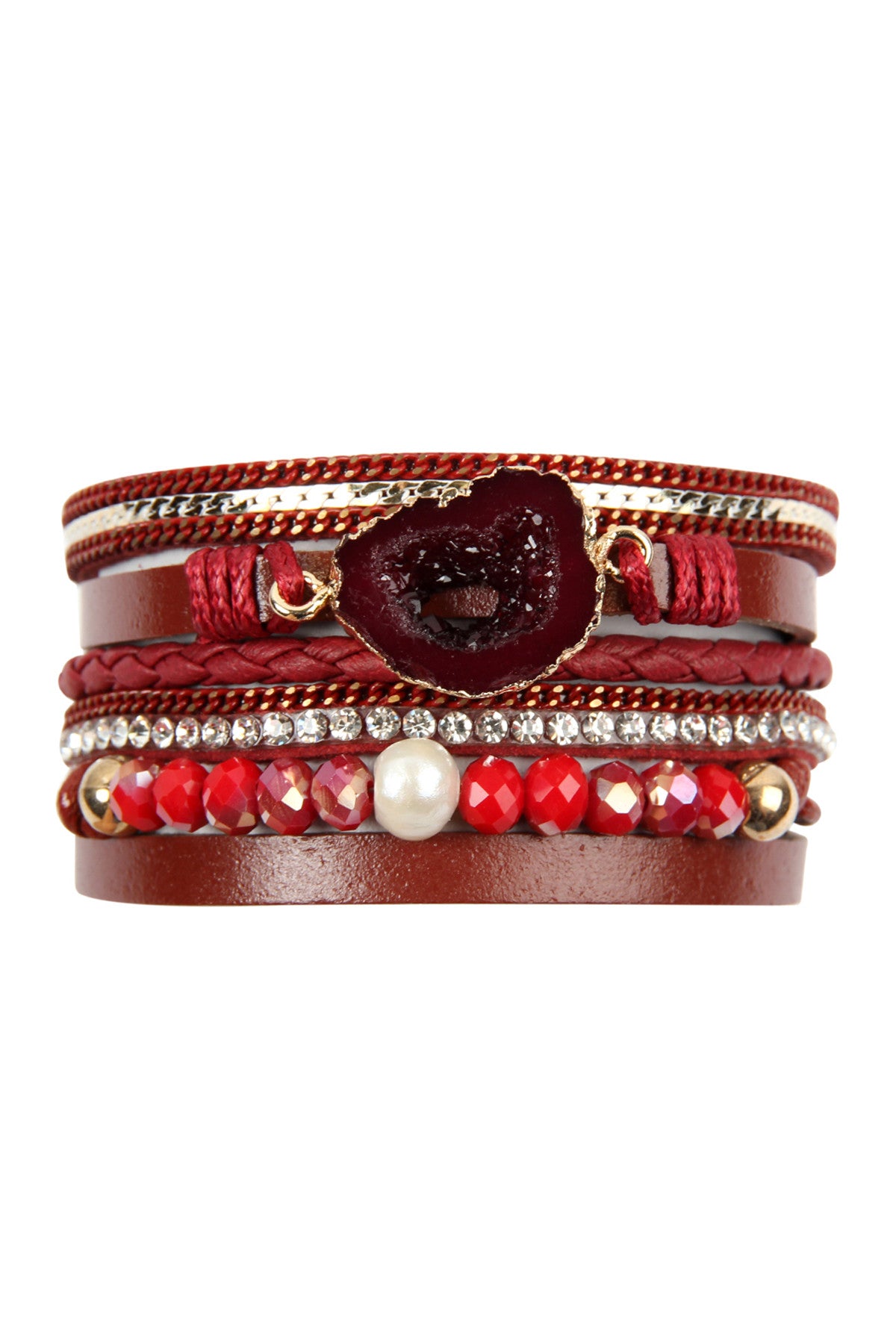 Set of 6 Burgundy Druzy Charms Bracelets