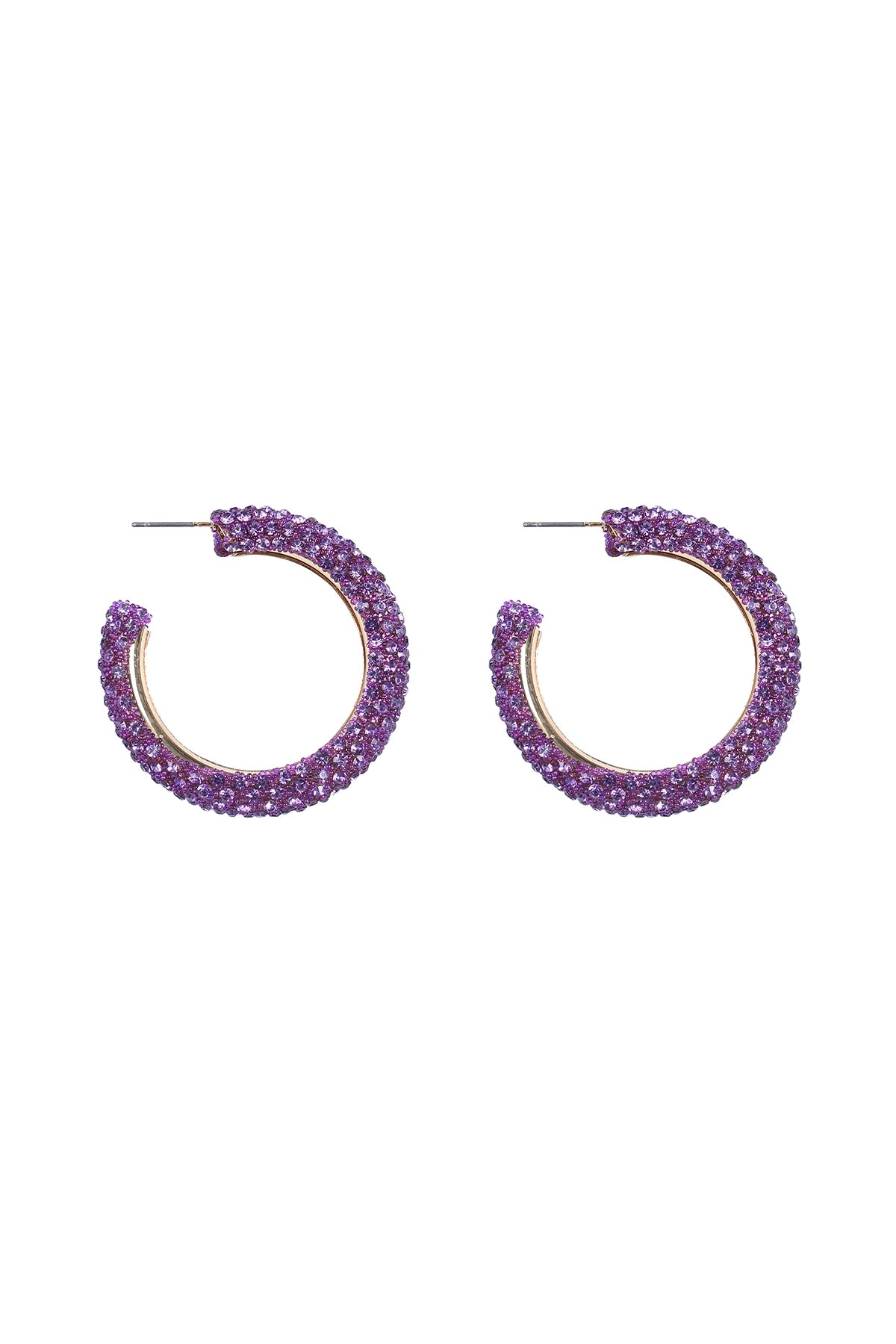 Set of 6 Purple Colored Pave Rhinestone Circular Hoop Earrings for Women