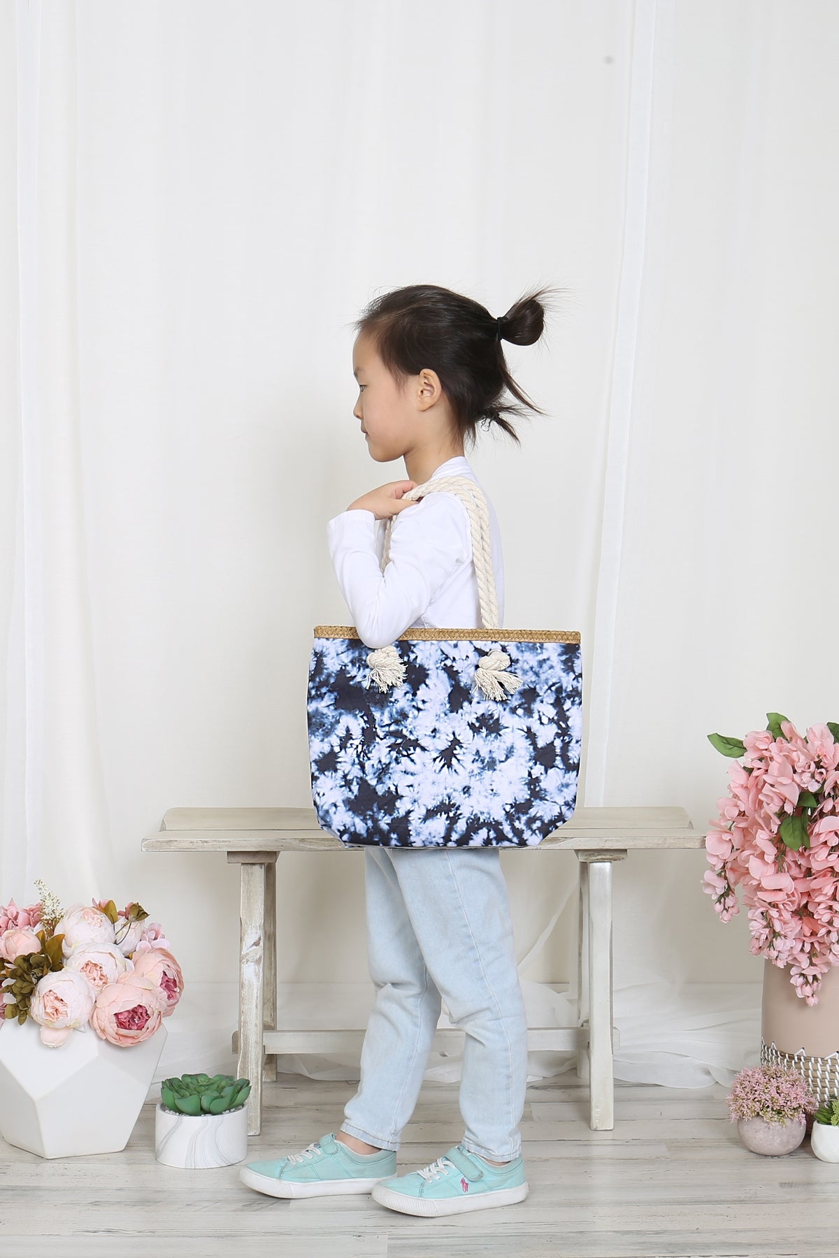 Pack of 6 Black Kids Summer Tie - Dye Tote Bags with Rope Handles