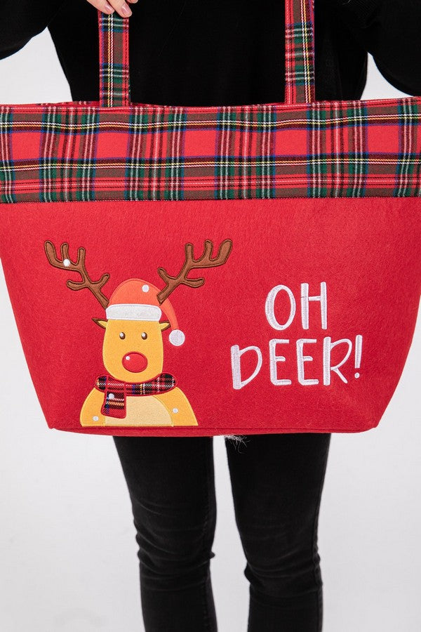 Red Oh Deer Reindeer Christmas Tote Bags - Pack of 3