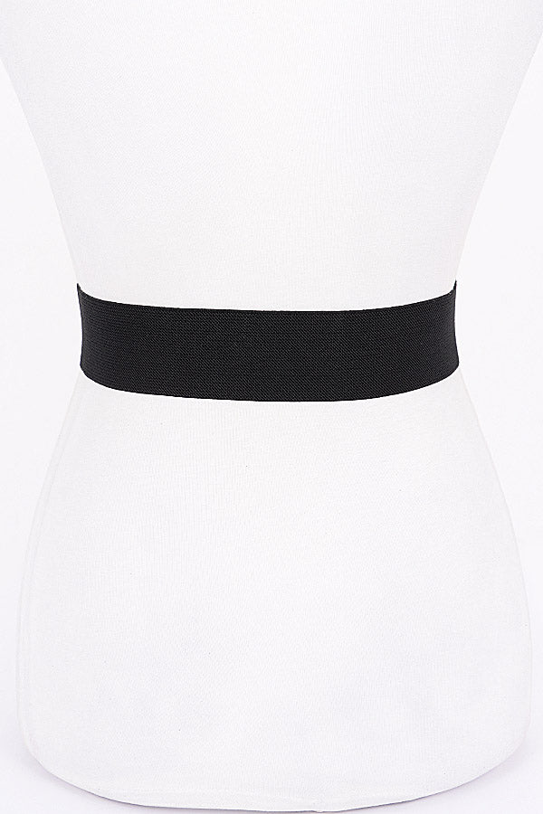 Pack of 6 Black and Gold Metal Buckle Elastic Belts - Style 4488