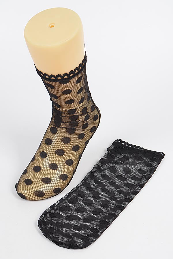 Set of Six 2948 Black Polka Dot Mesh Socks