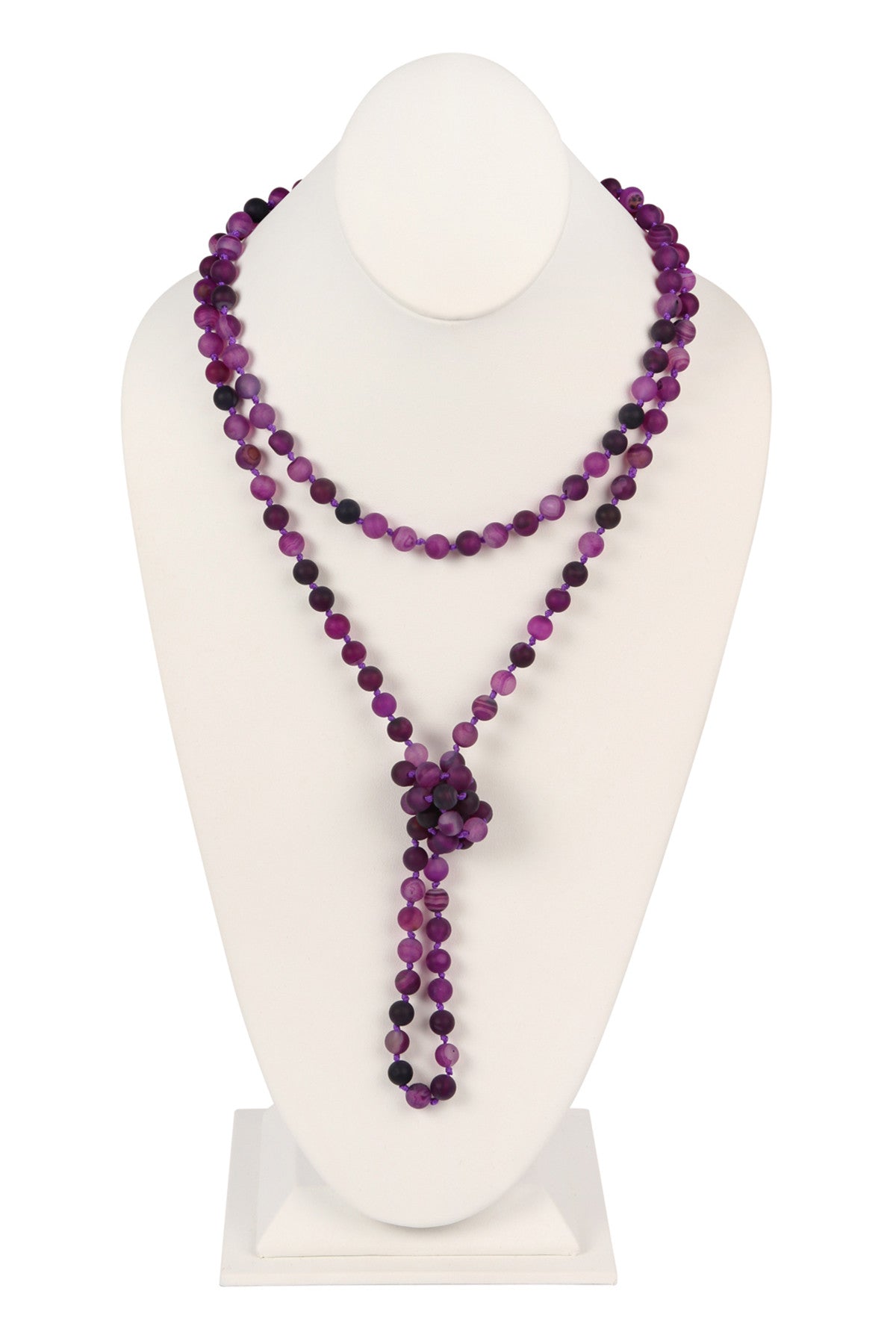 Set of 6 Hand - Knotted Long Purple Natural Stone Necklaces