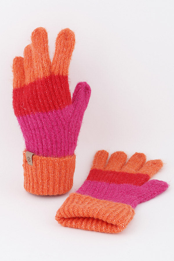 Orange Triple Stripe Knit Gloves - Pack of Six