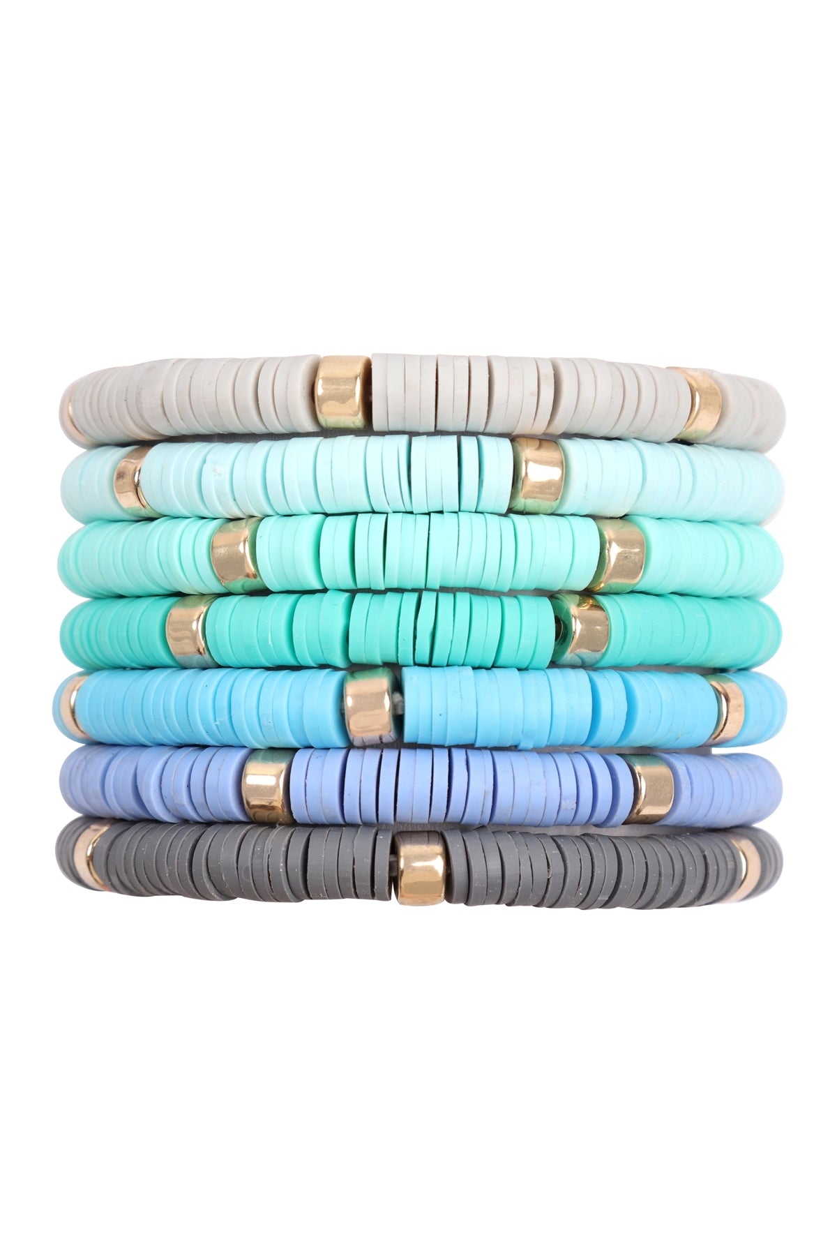 Pack of 6 Multi - Strand Leather Beaded Stretch Turquoise Bracelets