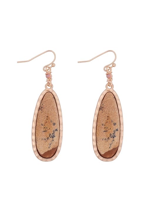 Matte Gold - Brown Oval Natural Stone Drop Hook Earrings - A Pack of Six Pieces