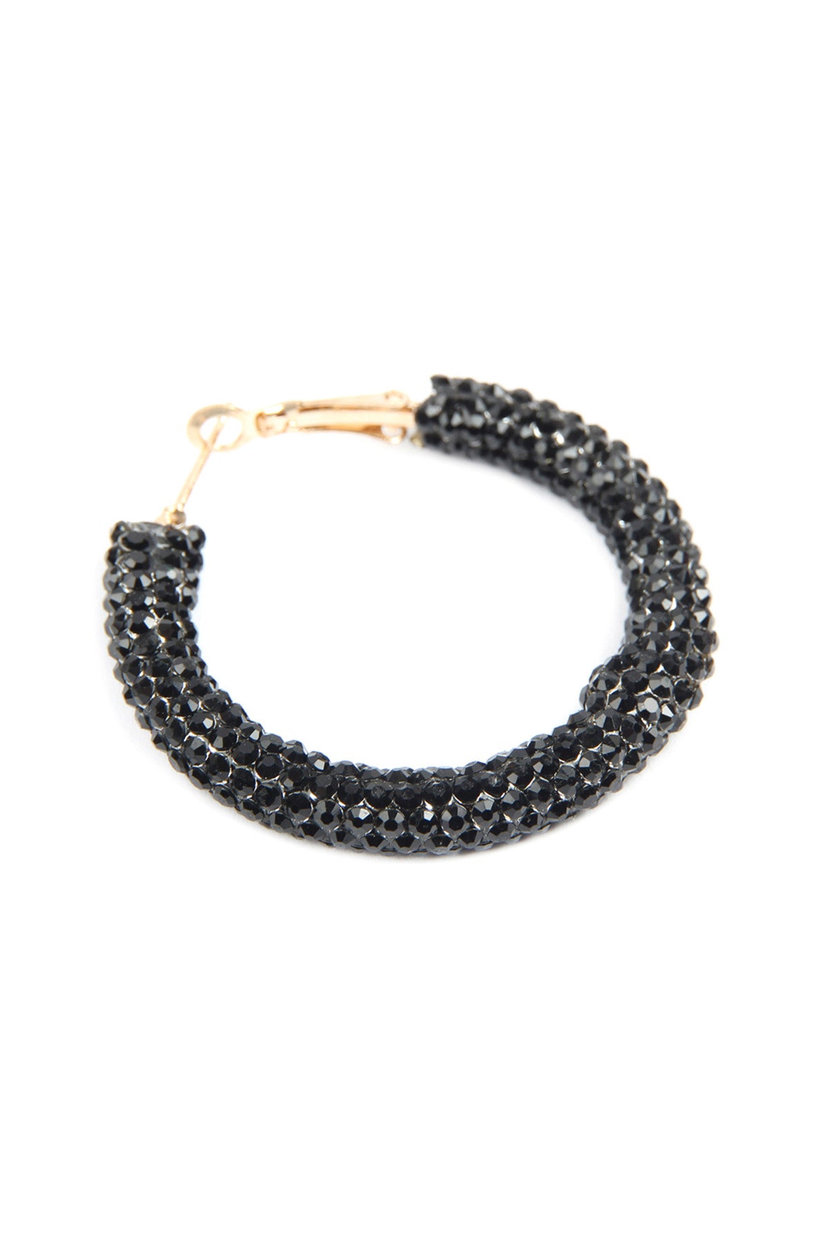 Set of 6 Jet Black Acrylic Rhinestone-Coated Hoop Earrings