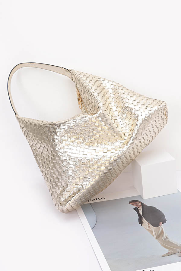 Pack of 3 Stylish 6811 Gold Metallic Braided Tote Bags