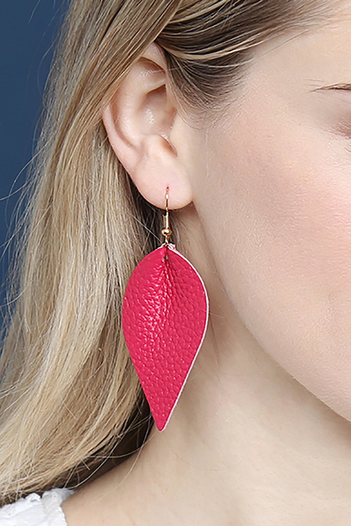 Set of 6 Fuchsia Pinched Genuine Leather Teardrop Earrings