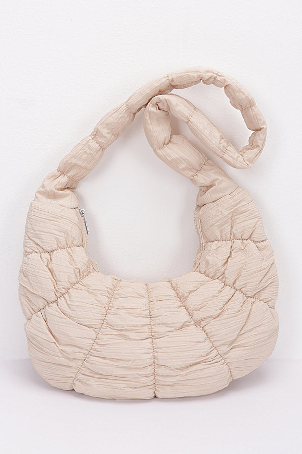 Set of 3 Quilted Beige Nylon Padded Crossbody Bags - 4611
