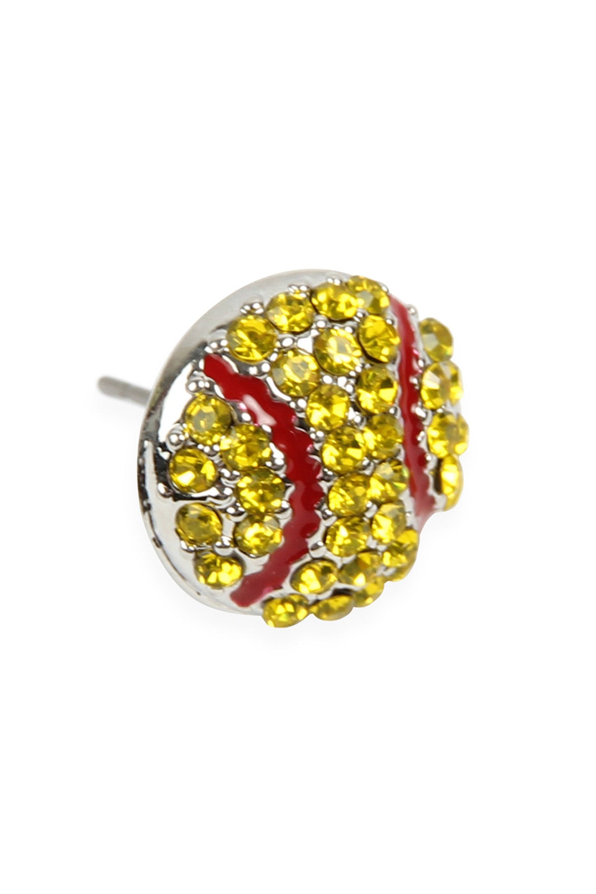 Yellow Softball Rhinestone Stud Earrings - Set of 6
