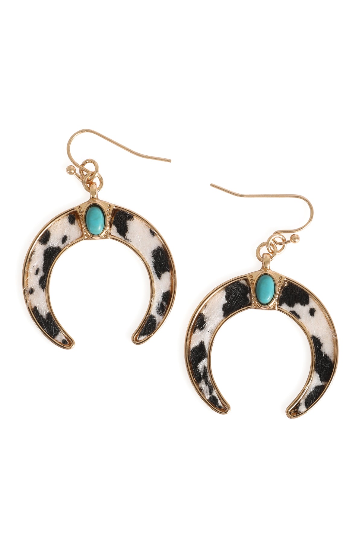 Black and Gold Cow Print Bull Horn Style Earrings - Set of Six Pieces