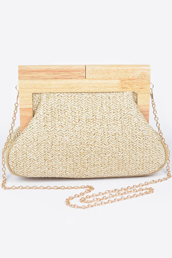 Pack of 3 Faux Straw Wood Frame Clutches in Khaki Color (Style 8706)