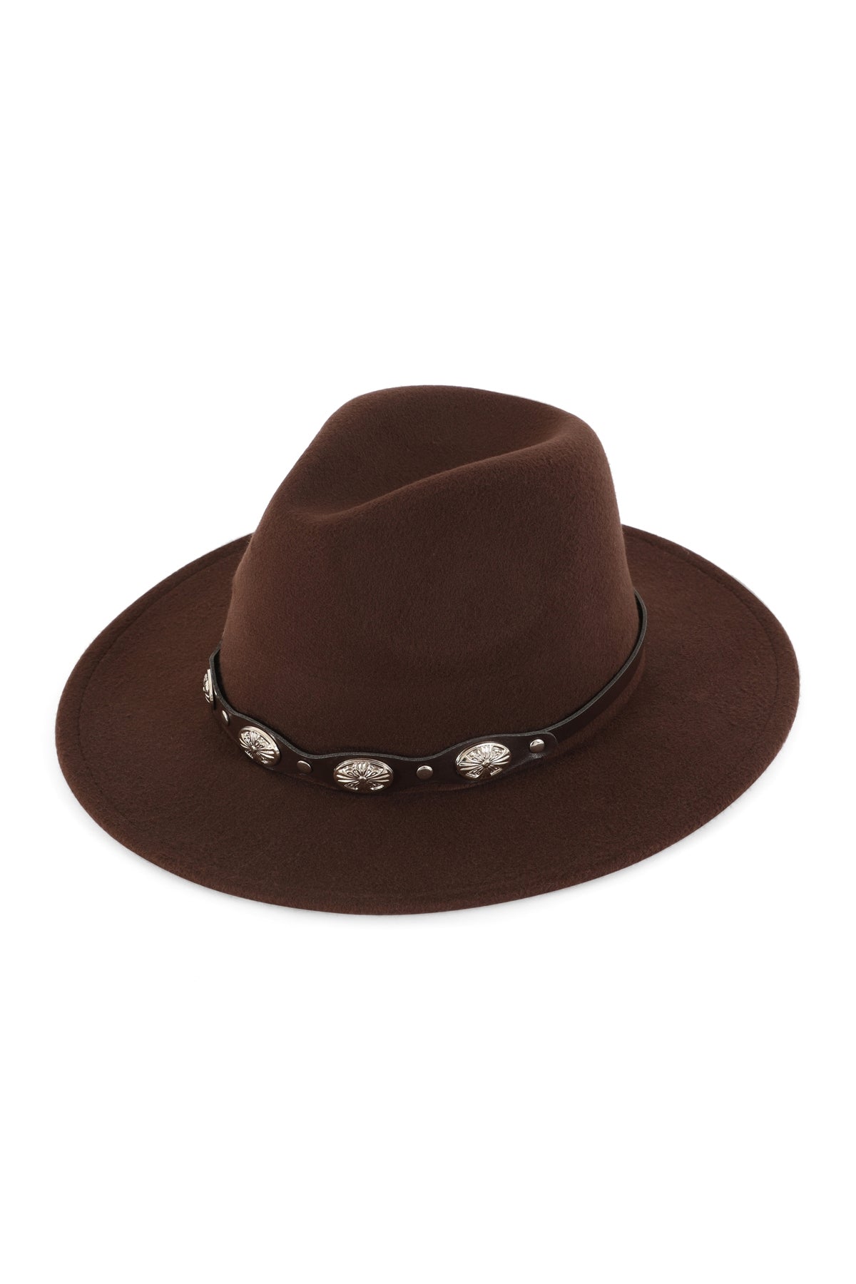 Brown Fedora Panama Hat with Leather Buckle Hatband - Set of 6 Pieces