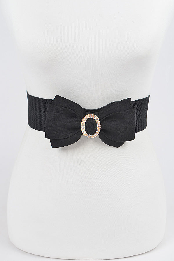 Pack of 6 Stylish 9648 Black Rhinestone Bow Buckle Stretch Belts