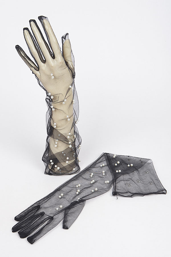 Pack of 6 Black Mesh Long Gloves - Style 6858