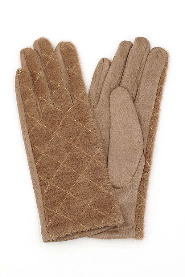 Pack of 6 Diamond Pattern Smart Touch Gloves in Taupe Color 2700