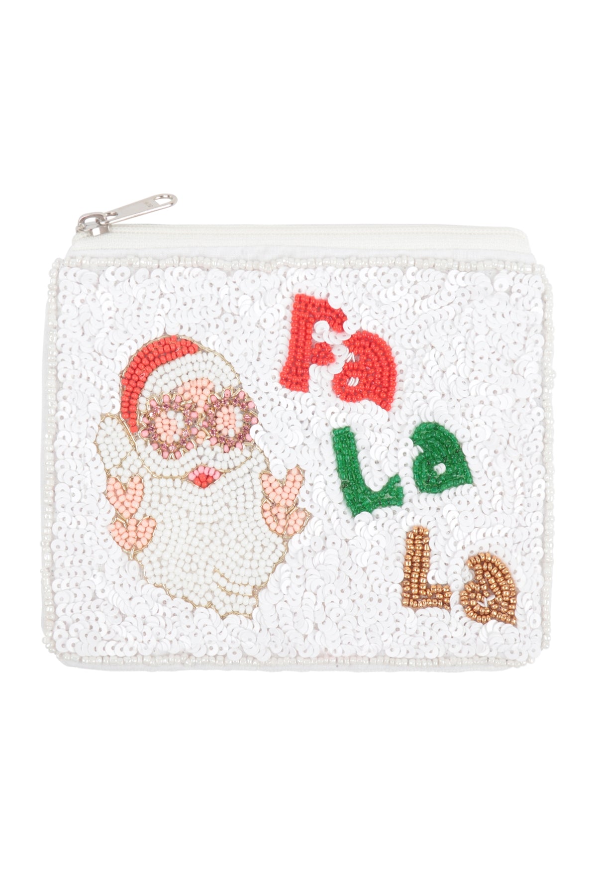 White Christmas Santa Fa La La Style Seed Beads Coin Pouches - Pack of Six Pieces