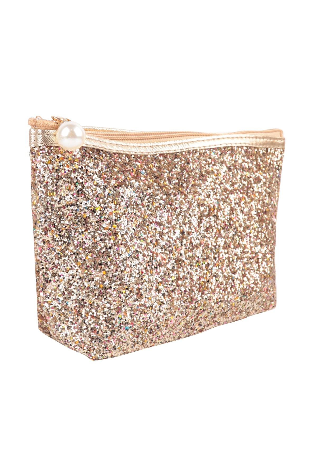 Set of 6 Gold Glitter Cosmetic Pouch Bags for Makeup Storage