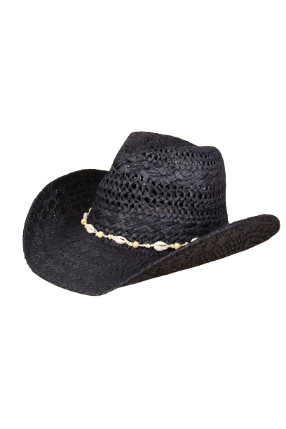 Handmade Black Bead Shells Band Cowboy & Cowgirl Hats - Pack of 6