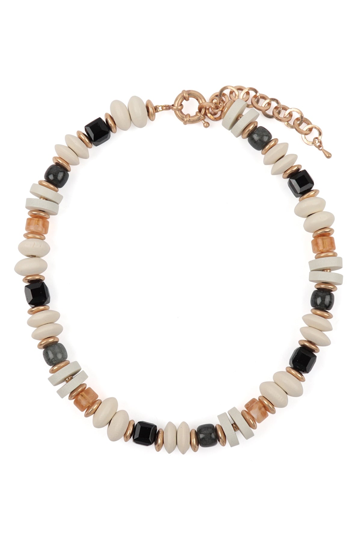 Ivory Boho Wood and Mixed Beads Necklaces - Set of 6