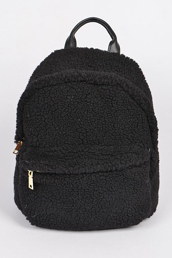 Set of 3 Stylish Black Faux Fur Backpacks