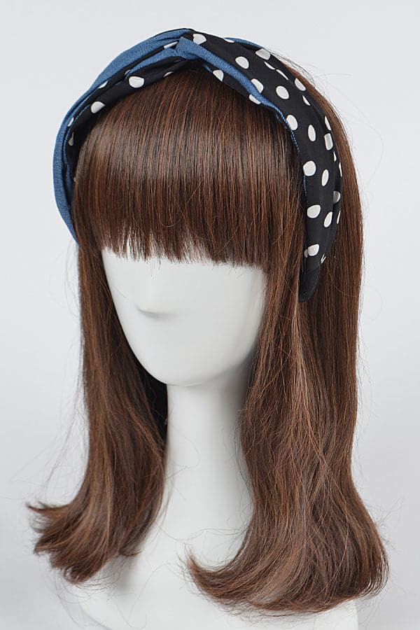 Pack of 6 - 1148 Black Polka Dots Denim Hairbands