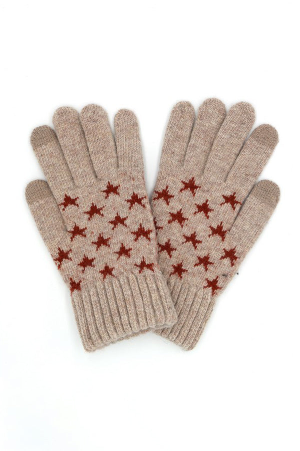 Beige Knit Star Smart Gloves - Pack of 6, One Size