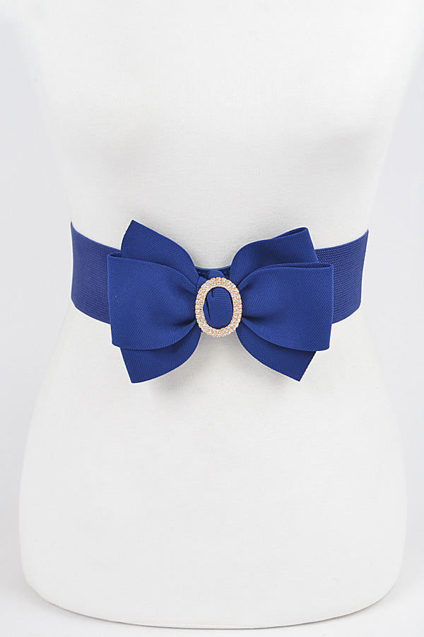 Pack of 6 Cobalt 9648 Rhinestone Bow Buckle Stretch Belts