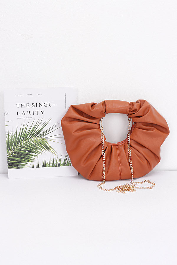 Set of 3 8426 Camel Faux Leather Pleated Handle Clutches