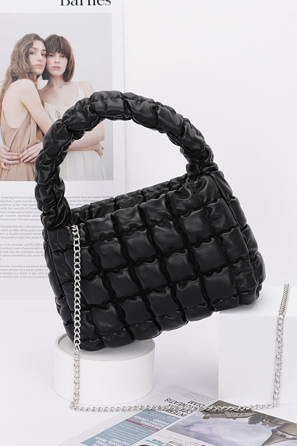 Set of Three 3426 Black Quilted Faux Leather Padded Handle Bags