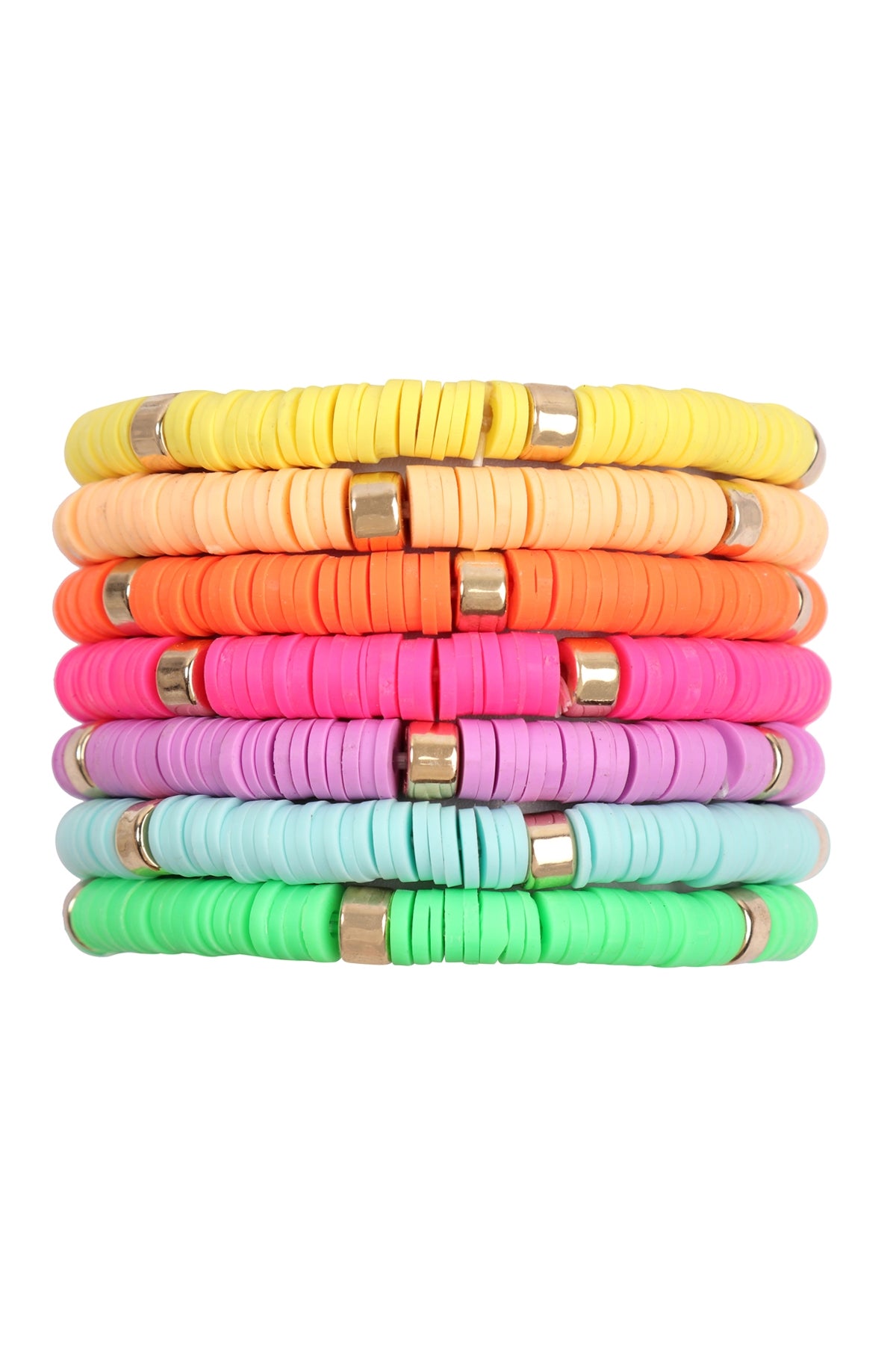 Neon Multi - Pack of 6 Multi - Strand Leather Beaded Stretch Bracelets