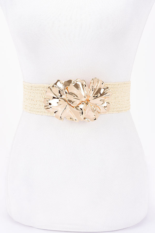 Ivory Metal Buckle Stretch Plus Size Belt - Pack of 6 Pieces