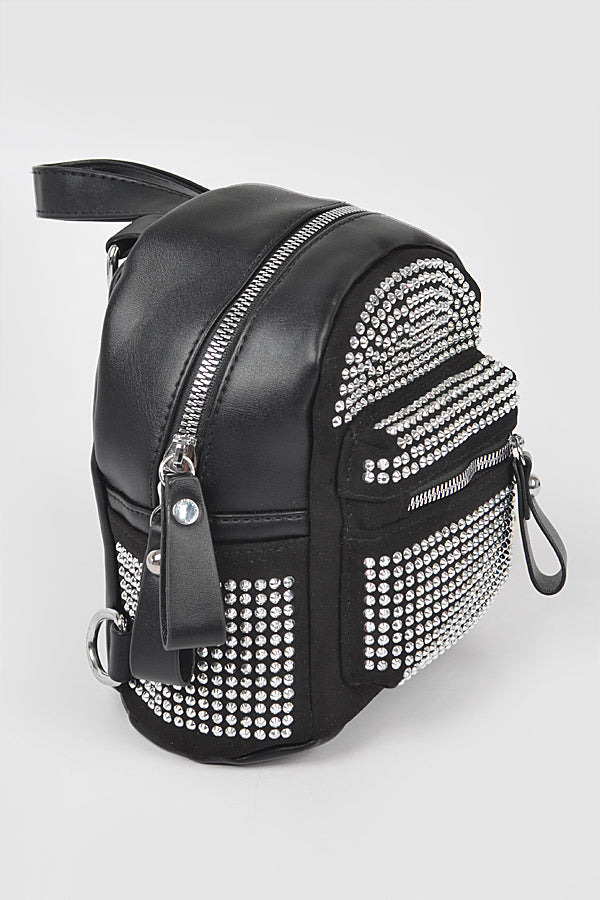 Set of 3 Stylish Black 3111 Rhinestone Backpacks