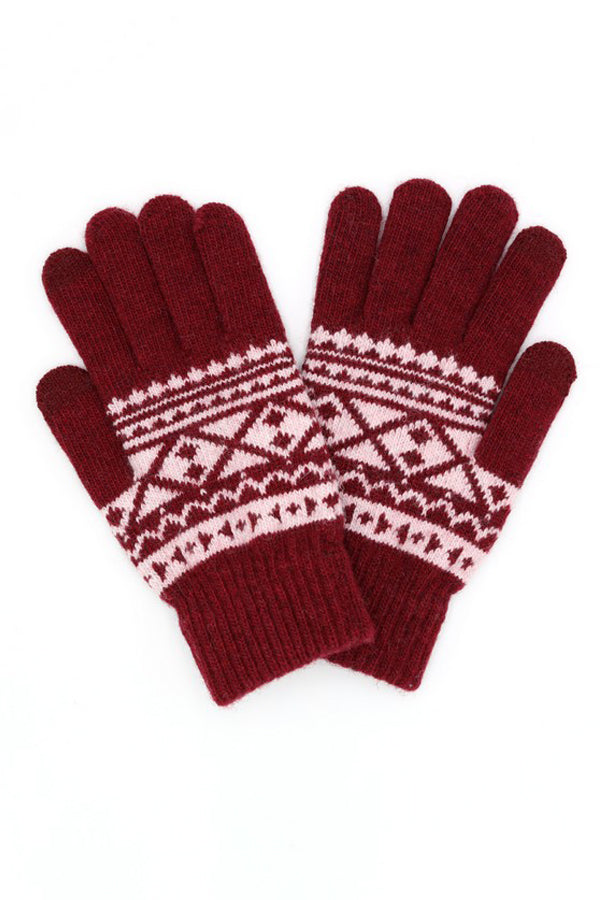 Set of 6 Knit Star Smart Gloves in Burgundy 8500