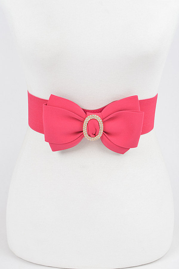 Pack of 6 Fuchsia 9648 Rhinestone Bow Buckle Stretch Belts
