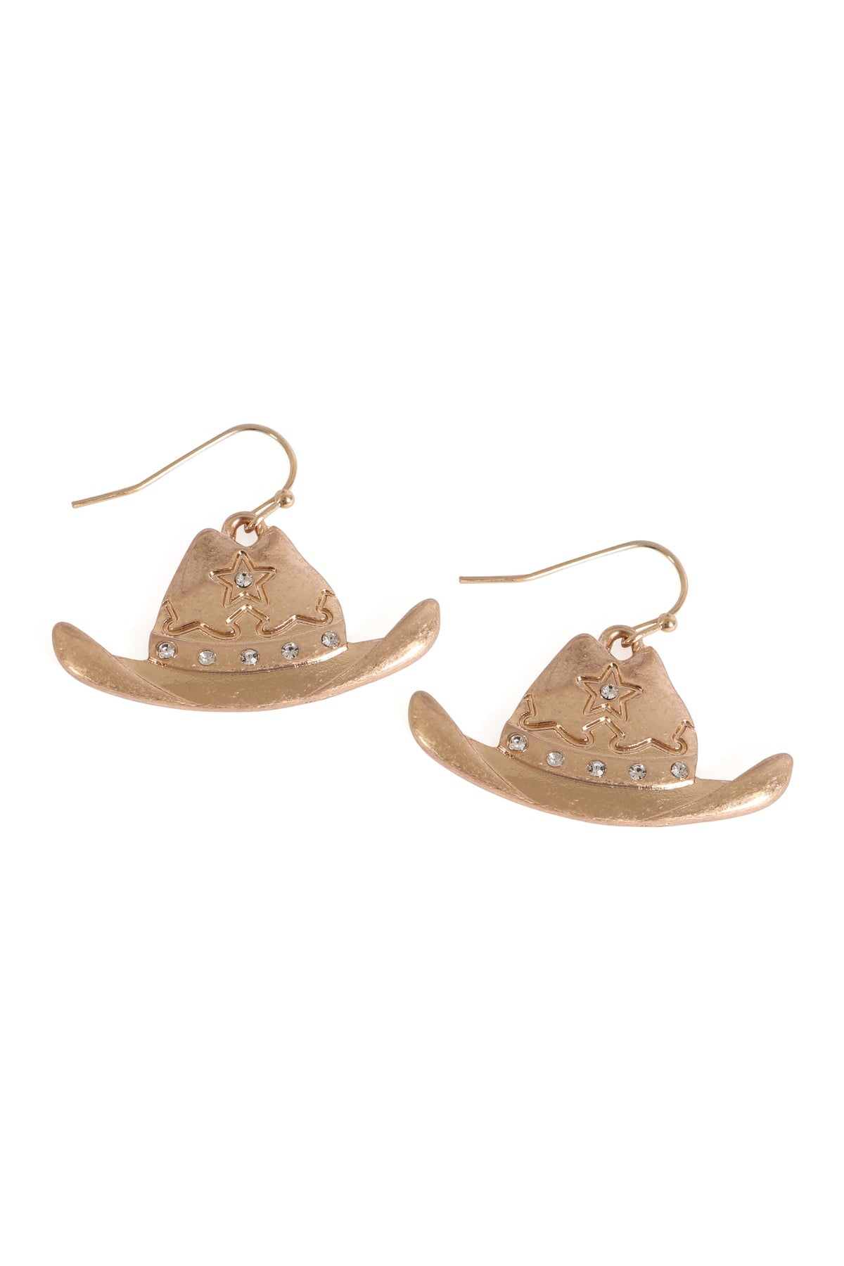 Matte Gold Rodeo Hat Rhinestone Hook Earrings - Set of 6